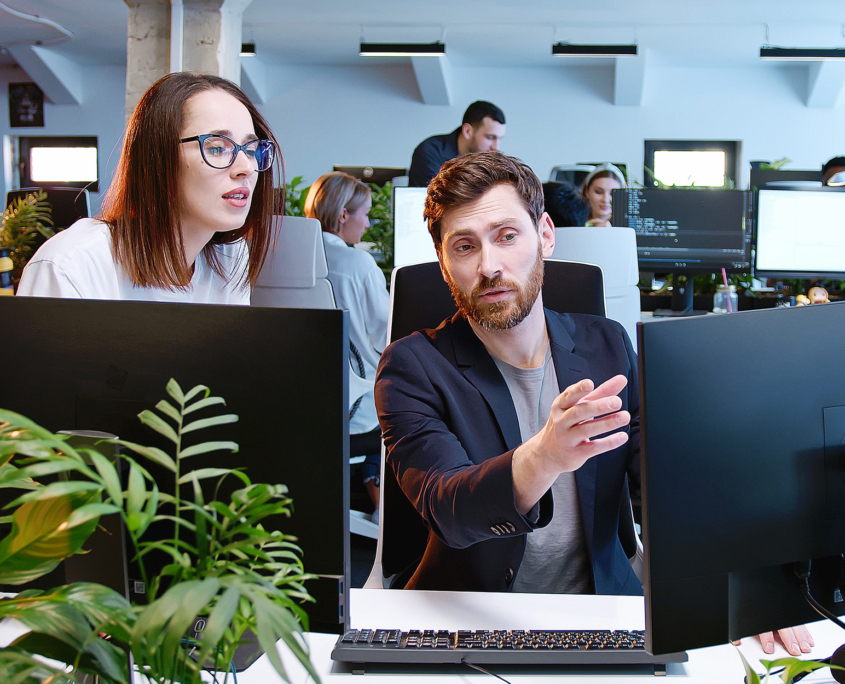 Two Office Workers Looking At Computer
